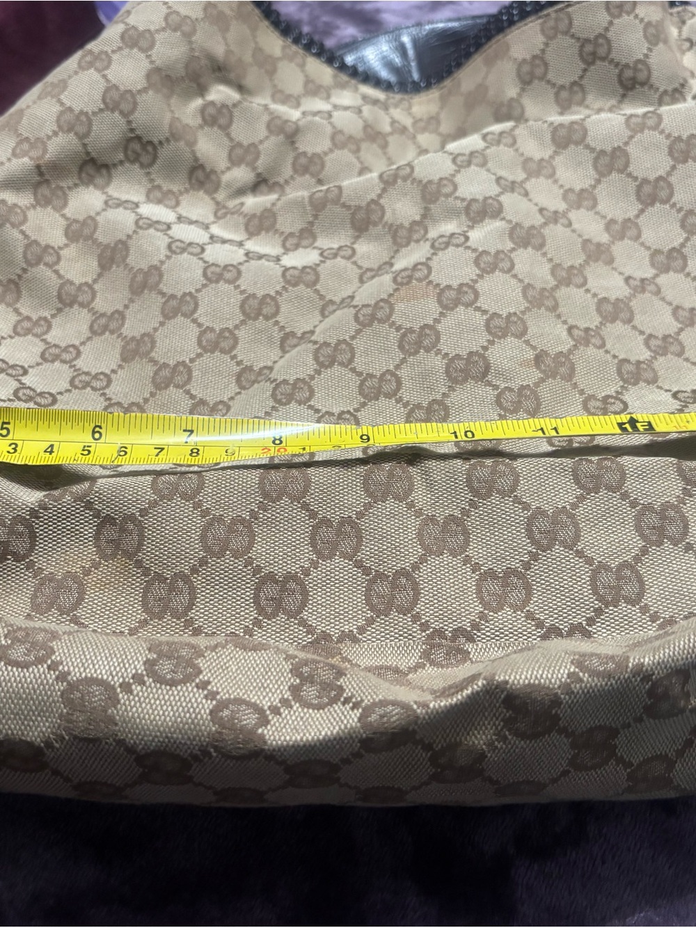 Gucci Beige Monogram Jacquard xLrg Hobo with Dark Brown Trim and Black Interior.